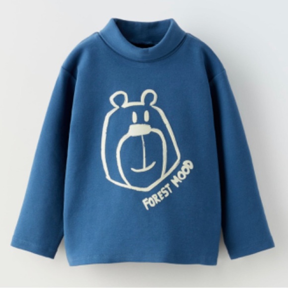 Zara 2/3 Blue Bear Mock Neck Shirt EUC Boys Top - Picture 2 of 11